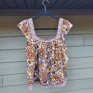 Planet Gold Boho Floral Tank Top (Size Large)